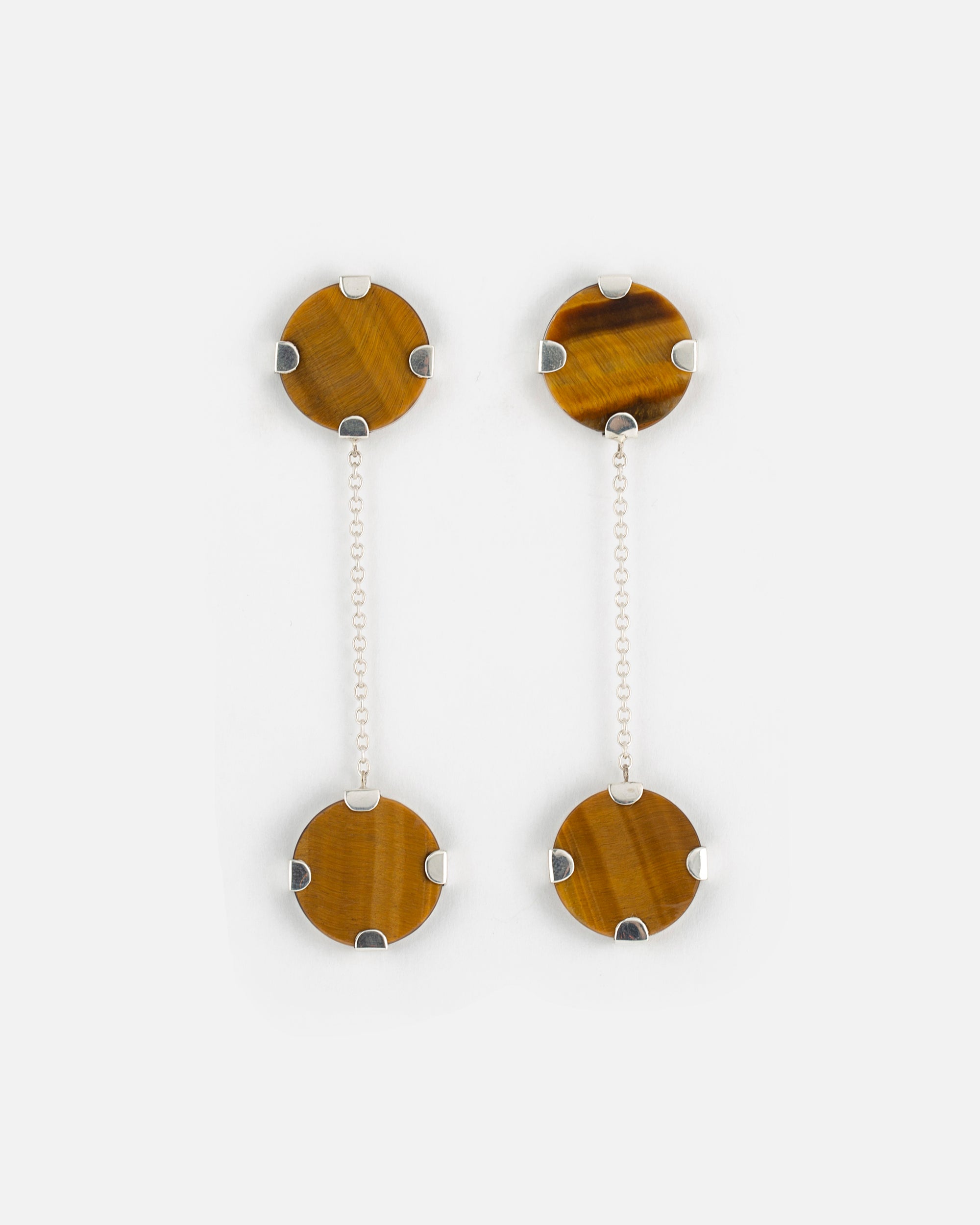 Round Swinging Tigers Eyes Earrings
